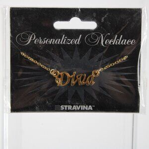 DIVA Name Goldtone Rhinestone Accent 14.5" 4.5" Multi Ring Ext Necklace